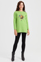 Women's Crew Neck Embroidered Front Long Wool Sweater A.E.Green - 3