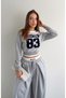 Extra Wide Extra Wide-Legged Lace-Up Sweatpants and Low-Shoulder Two-Piece Athlete's Set with Usa Usa Lettering Printed 2-Piece Look Long Sleeve Sweatshirt Sporty Seasonal Women's Set - 6