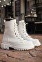 Catty White Leather (5 cm Sole) Zippered Lace-Up Thick Soled Women's Daily Boots - 4