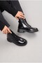 Women's Black Patent Leather Lace-Up and Zippered Boots Yoru - 2