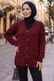 V-Neck Button Detailed Knitwear Cardigan Claret Red Hnt2810 - 4