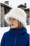 Women's White Fringed Plush Bucket Hat Winter Faux Fur Bucket Hat Soft Textured Fringe Detailed Design Hat - 2