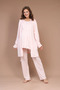 Women's Dusty Pink Double-Breasted Breastfeeding Detailed Maternity and Pregnancy 3-Piece Pajama Set - Cotton Ruffled Belted Robe Set - 4