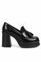 Matilda Black Rustic Women's Casual Tasseled Comfortable Stylish Heeled High Wedge Loafer - 3