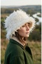 Women's White Fringed Plush Bucket Hat Winter Faux Fur Bucket Hat Soft Textured Fringe Detailed Design Hat - 5