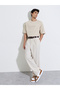 Beige Graphic Print Crew Neck Oversized T-Shirt - 2