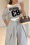 Extra Wide Extra Wide-Legged Lace-Up Sweatpants and Low-Shoulder Two-Piece Athlete's Set with Usa Usa Lettering Printed 2-Piece Look Long Sleeve Sweatshirt Sporty Seasonal Women's Set - 9
