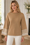 Women's Long Sleeve Round Neck Ethnic Geometric Patterned Elegant Stylish Casual Soft Trend Camel Knitwear Sweater - 5