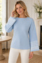 Women's Long Sleeve Round-Neck Ethnic Geometric Patterned Elegant and Stylish Casual Soft Trendy Baby Blue Knit Sweater - 5