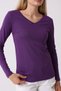 Women's 100% Cotton Long Sleeve V-Neck Purple Basic T-Shirt - 2