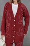 Women's Embroidered Buttoned Knitwear Cardigan Wide-Leg Pants Two-Piece Set - 6