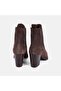 Women's Brown Pointed Toe Thick Heeled Suede Chelsea Boots - 4
