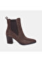Women's Brown Pointed Toe Thick Heeled Suede Chelsea Boots - 2