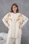 Women's Embroidered Wide Fit Knitwear Cardigan Pants Bottom Top Set - 5