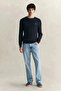 Men's Navy Blue Regular Fit Crew Neck Knit Sweater - 2