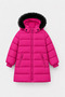 Girl's Fur Detailed Hooded Long Winter Puffer Coat - Cherry - 2