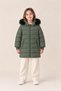 Girl's Fur Detailed Hooded Long Winter Puffer Coat - Khaki
