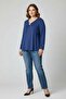 Accessory Detailed Asymmetrical Cut Plus Size Knitwear Blouse Navy Blue - 3