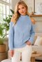 Women's Long Sleeve Turtleneck Off Shoulder Hair Braided Soft Textured Trendy Stylish Casual Baby Blue Knitwear Sweater - 5