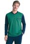 6142 Men's Long Sleeve Collared Buttoned Jacquard Pajama Set-Green