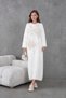 Women's Front Embroidered Relaxed Fit Crew Neck Oversize Knitwear Dress - 4