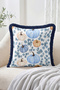 Blue and Orange Pumpkin Patterned Autumn Themed Set of 4 Fringed-Tasseled Throw Pillow Covers - 5