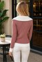Women's Wide Polo Collar Long Sleeve Hair Braided White Detailed Classic Stylish Soft Textured Elegant Trend Casual Cinnamon Knitwear Sweater - 3