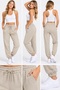 Women's 3-Thread Ribbed Sweatpants (Puff Fabric) with Lace-Up Waist and Elastic in Smoked Gray, Black, Brown, and Stone Colors - 2