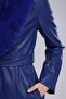 Women's Plush Collar Leather Look Long Coat - 5