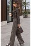 Women's Brown Epaulettes Belted Zipper Stand Collar Biker Leather Jacket 2286 - 6