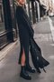 All-Day Comfort with Relaxed Fit - Women's Long Sleeve Crew Neck Side Slit Viscose Long Dress - 6