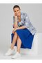 Women's Saks Blue Patterned Three-Quarter Sleeve Jacket and Flared Skirt Two-Piece Set - 3