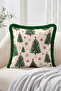 Christmas Pine Tree, Snowflake and Red and White Striped Pattern 4-Piece Fringed-Tasseled Throw Pillow Cover Set - 4