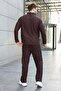 Bitter Brown Polo Collar Jacquard Relaxed Fit Men's Tracksuit Set E7379 - 2
