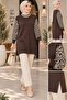 New Season Women's Polyamide Yarn Leopard Sleeve Patterned Long Knit Tunic - 5