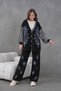 Women's Bead Embellished Sleeve Striped Knitwear Cardigan Trousers Two-Piece Set - 2