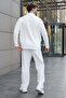 Ecru Polo Collar Jacquard Relaxed Fit Men's Tracksuit Set E7379 - 3