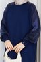 Women's Mercerized Knitwear Dress with Silk Kupra Detail on the Sleeves - 7