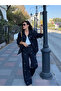 Leather Collar Stoned Denim Jacket and Trousers Set - 1167 - 2