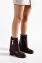 Matte Leather Women's Boots with Metal Accessories - 2