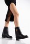 Matte Leather Women's Boots with Metal Accessories - 3