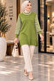 New Season Women's Polyamide Yarn Leopard Sleeve Patterned Long Knit Tunic - 2