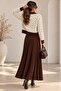 Zigzag Patterned Cardigan Detailed Pleated Maxi Dress Set - 3