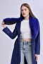 Women's Plush Collar Leather Look Long Coat - 8