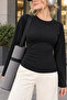 Women's Black Side Gathered Detailed Waist-Fitted Blouse - 4