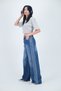 Wide Leg High Waist Side Stripe Vintage Washed Denim Trousers - 5