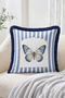 Decorative 4-Piece Fringed-Tasseled Throw Pillow Cover with Butterfly, Bird, Dragonfly and Flower Patterns and Blue Stripes - 3