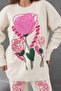Women's Embroidered Crew Neck Oversize Knitwear Two-Piece Set with Trousers - 7