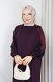 Women's Mercerized Knitwear Dress with Silk Kupra Detail on the Sleeves - 4