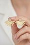 Modern Design Yellow Color Sun Rays Motif Stone Detailed Stylish Bijouterie Earrings - 4